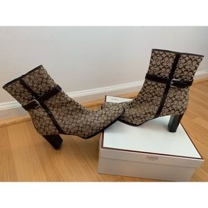 Coach Brown Jacquard Signature Bibi Mid Calf Boots